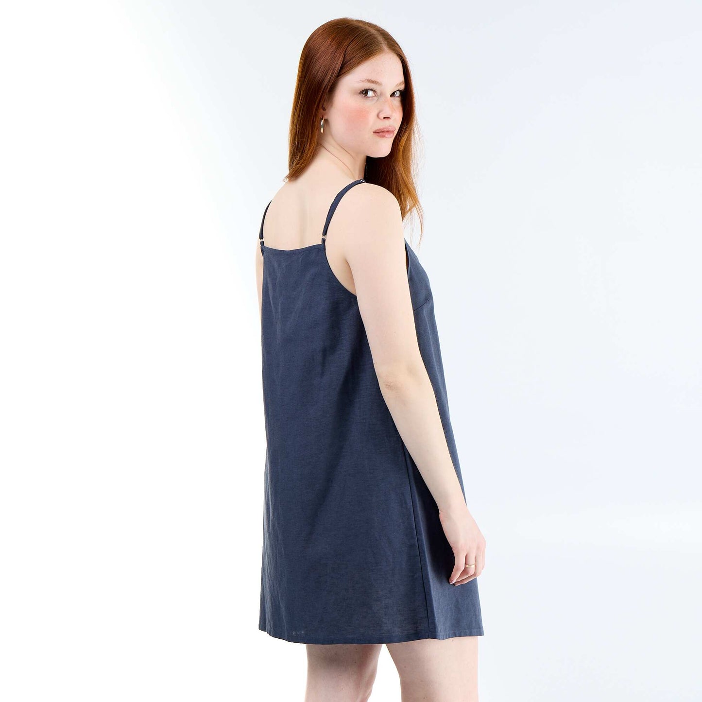 Short dress with thin adjustable straps BLUE