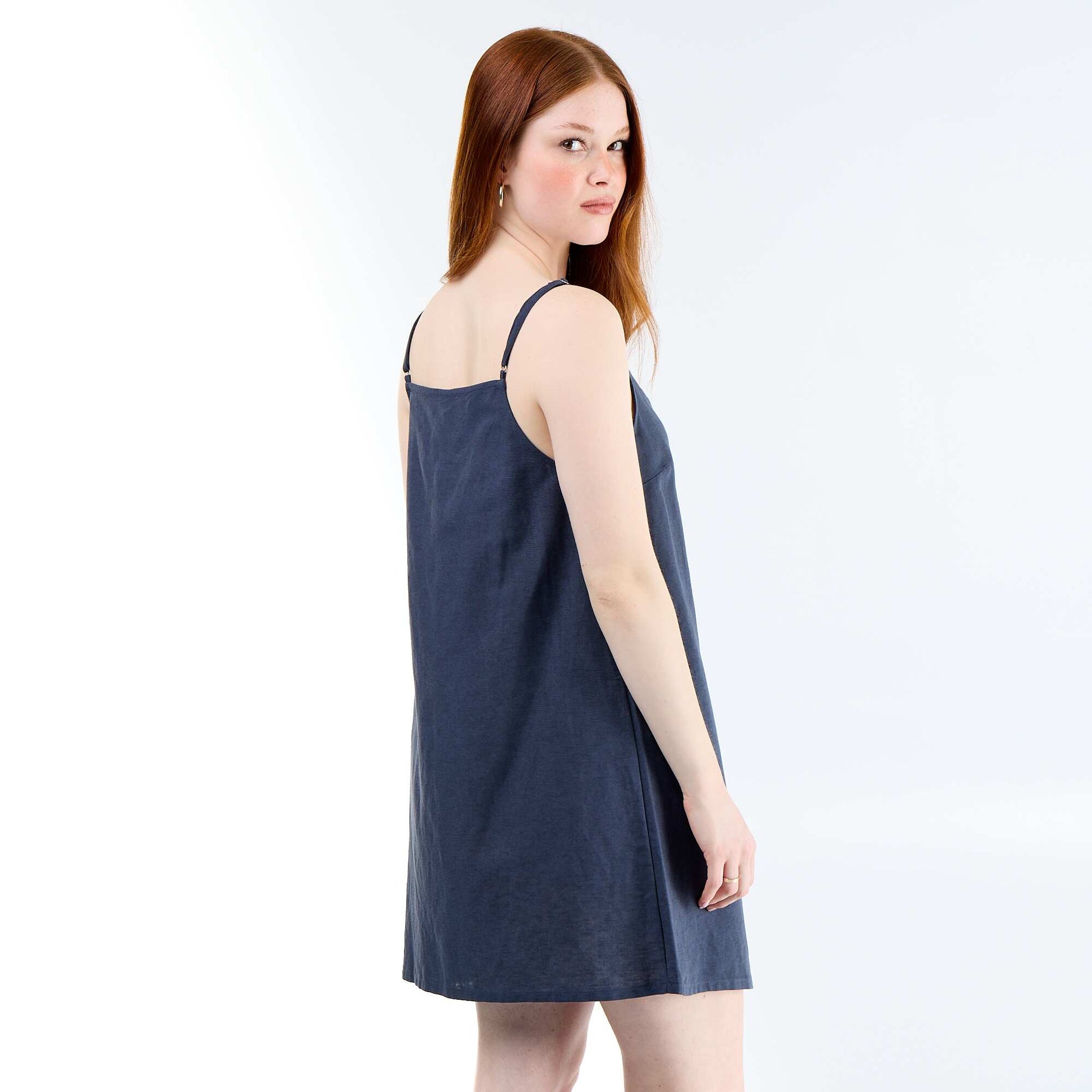 Short dress with thin adjustable straps BLUE