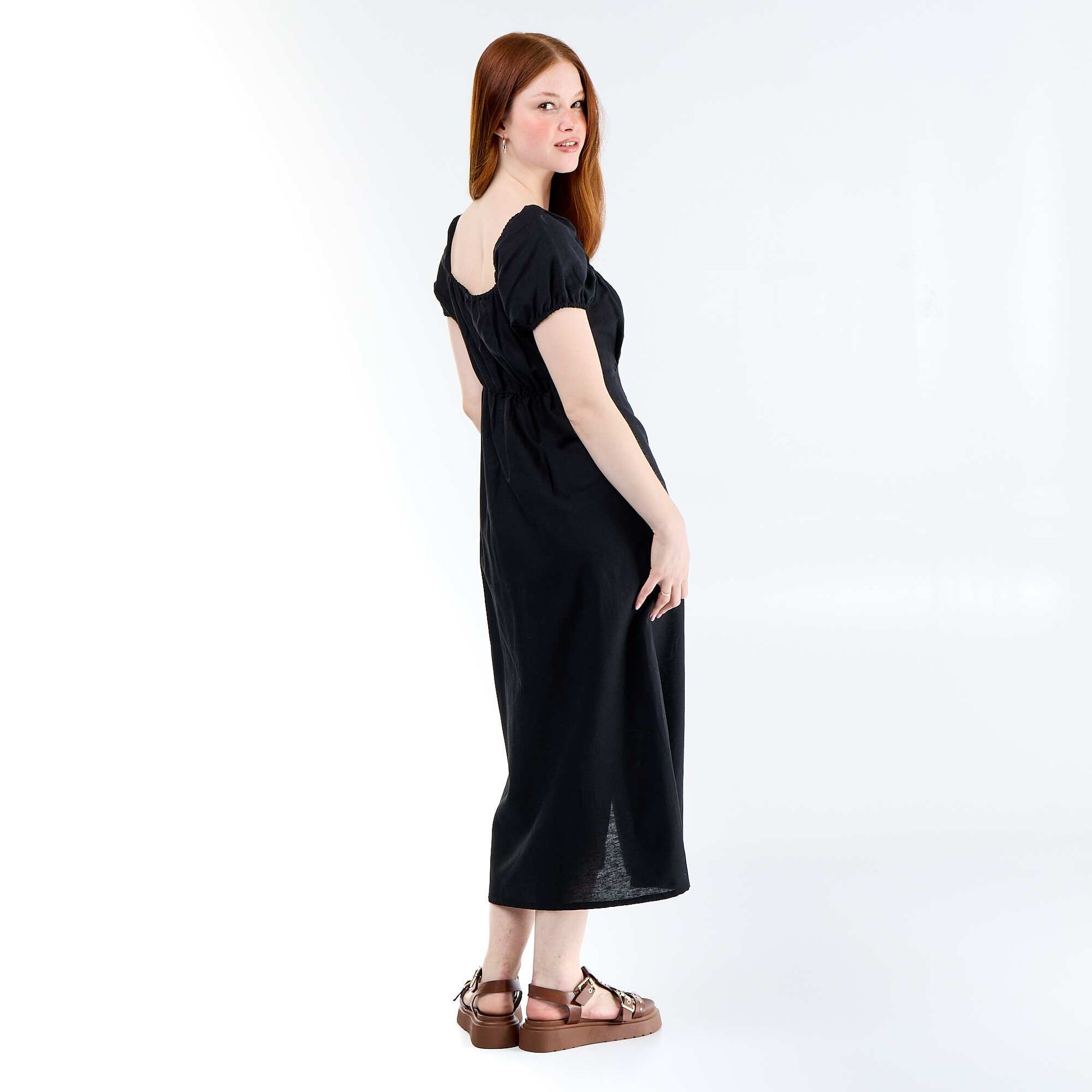Long dress with Bardot neckline BLACK
