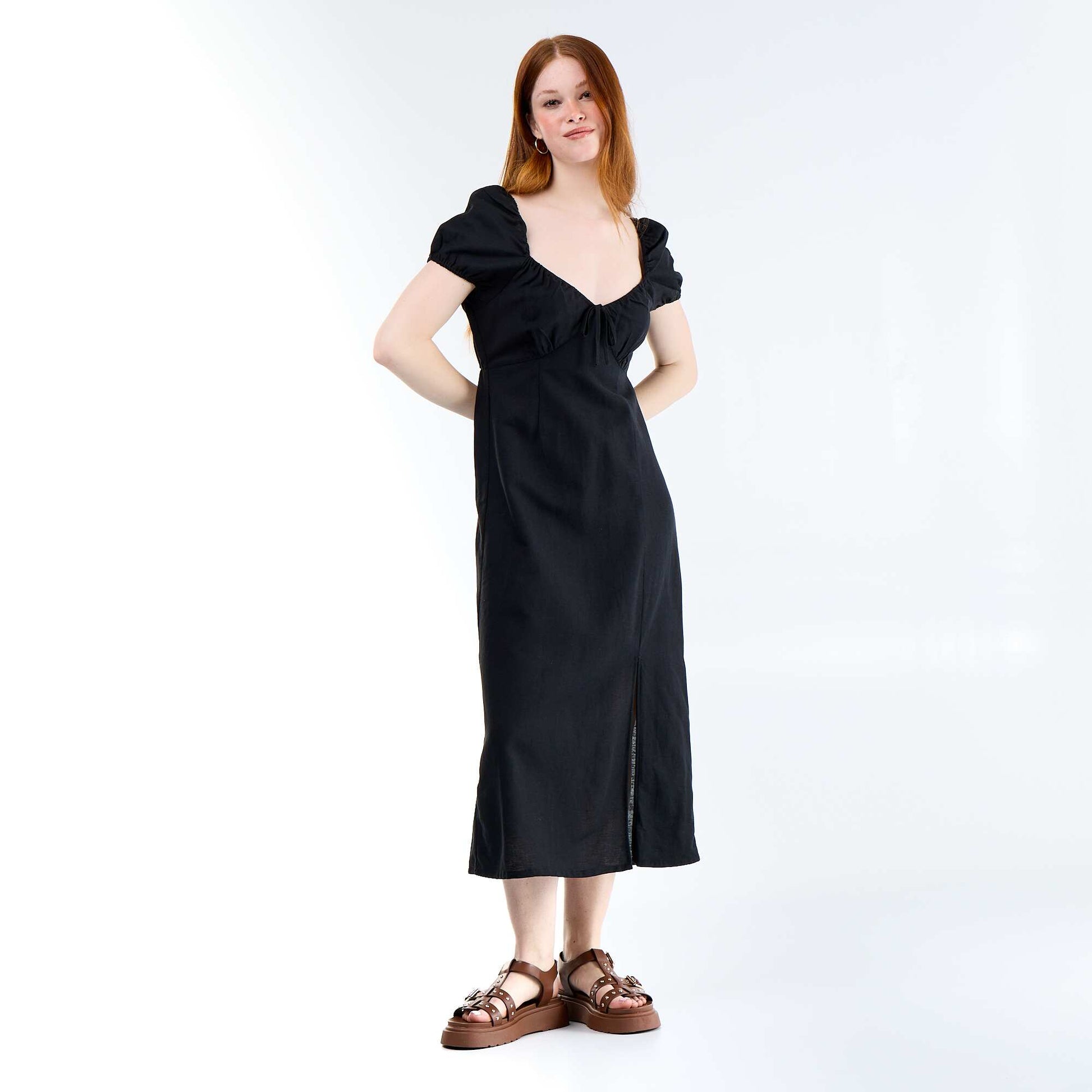 Long dress with Bardot neckline BLACK