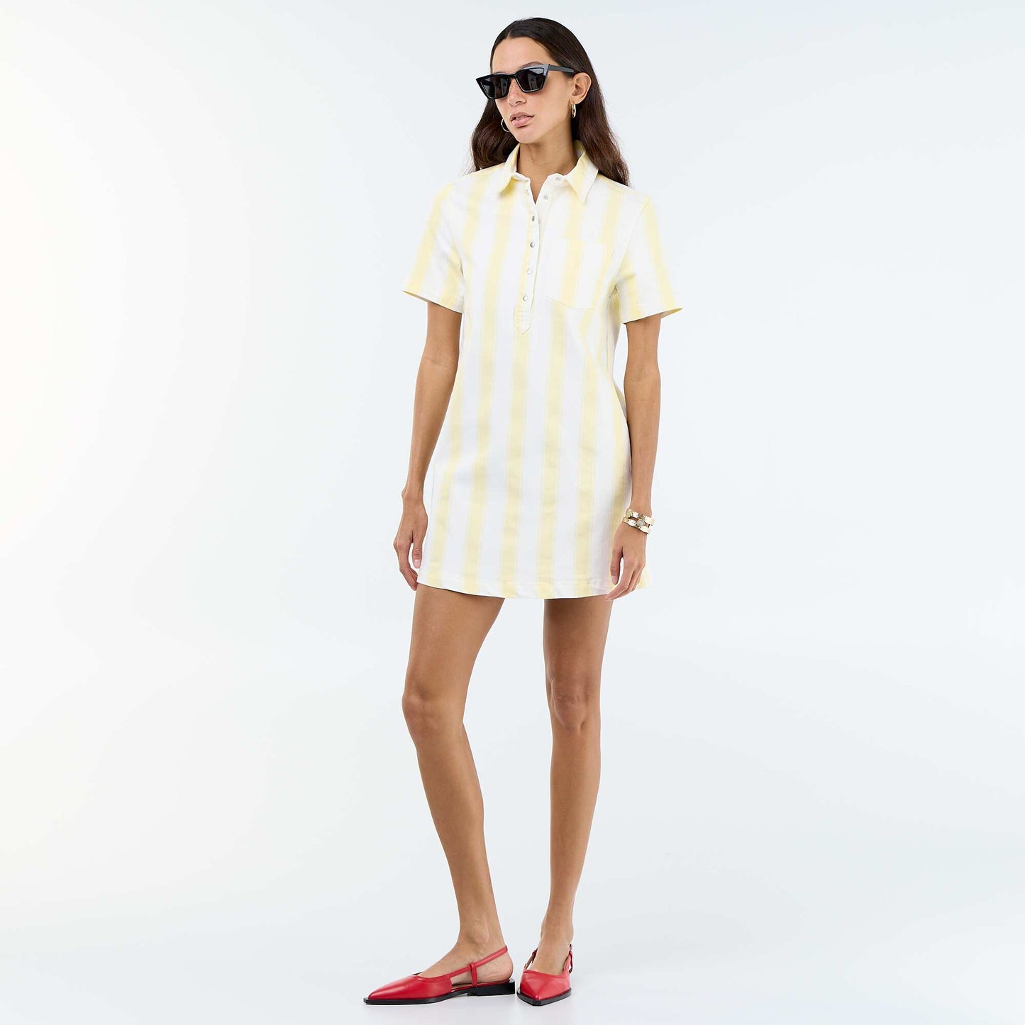 Short-cut Twill Dress YELLOW