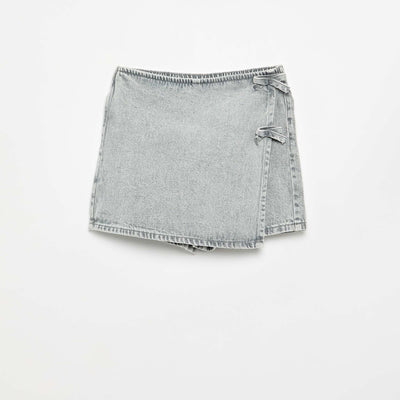 Denim Mini Skort with Tie Details GREY