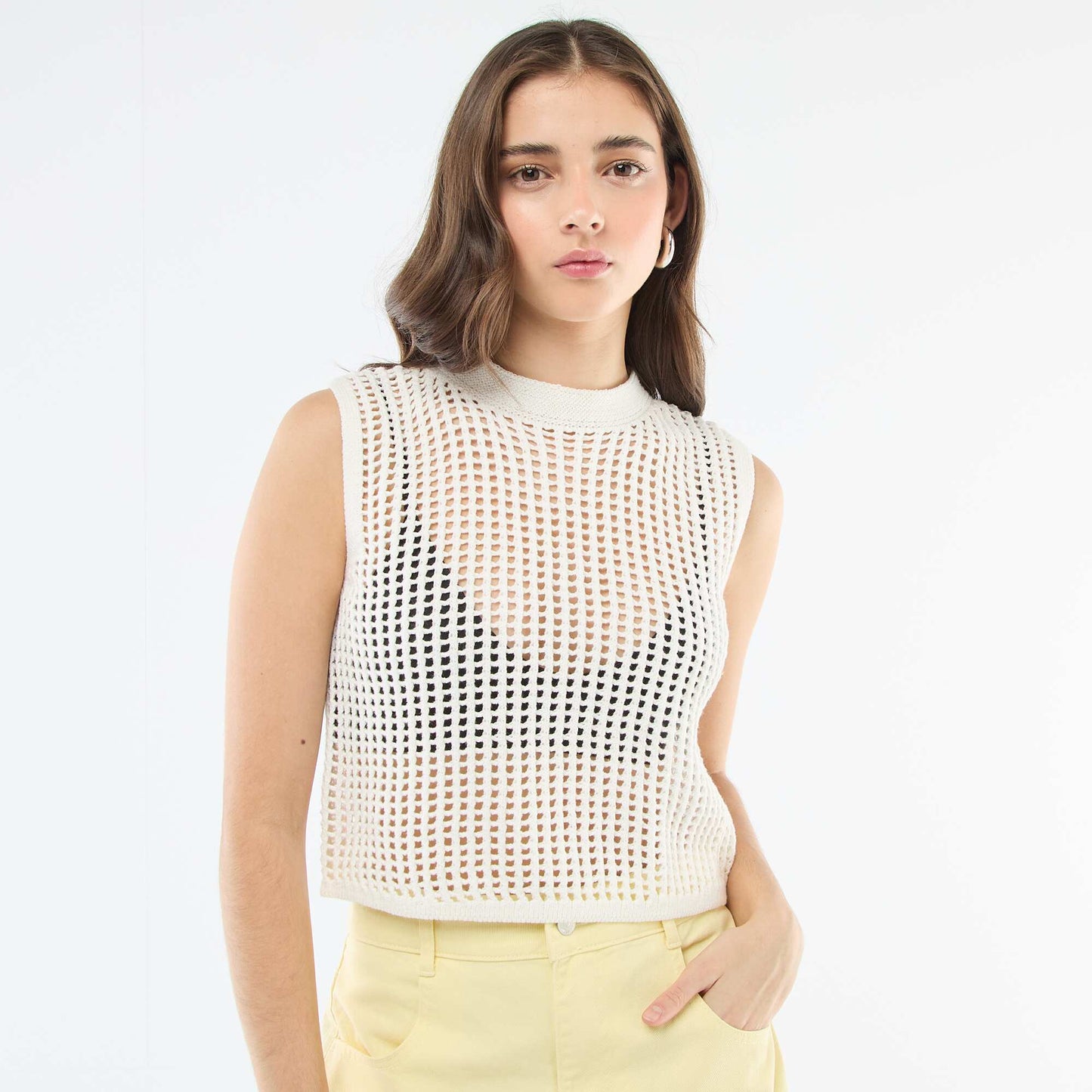 Crochet Sleeveless Top WHITE