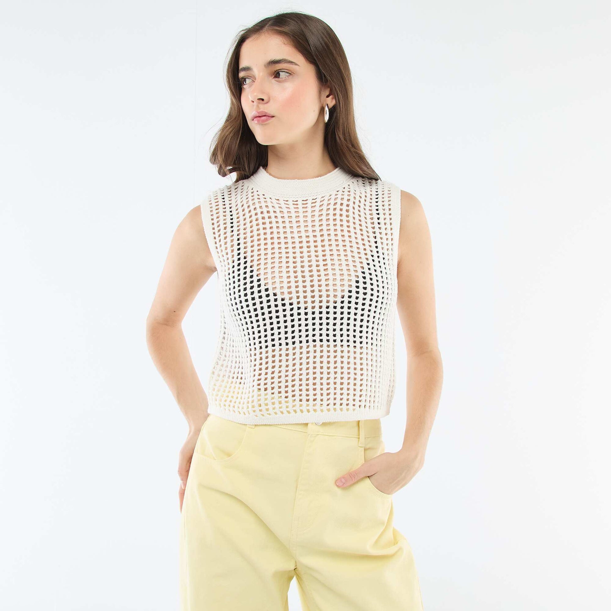Crochet Sleeveless Top WHITE