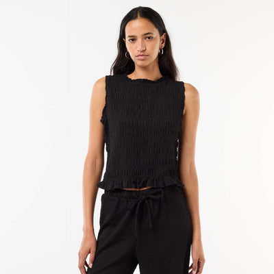 Sleeveless Smocked Top BLACK