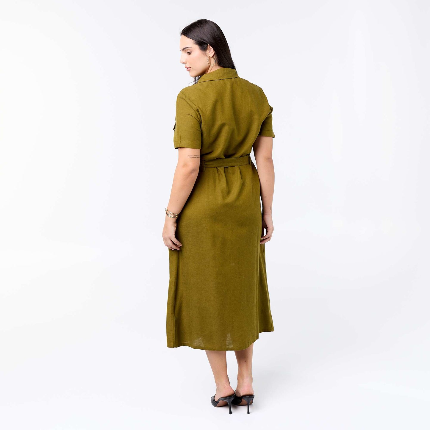 Long Shirtdress with Tie Waist GREEN