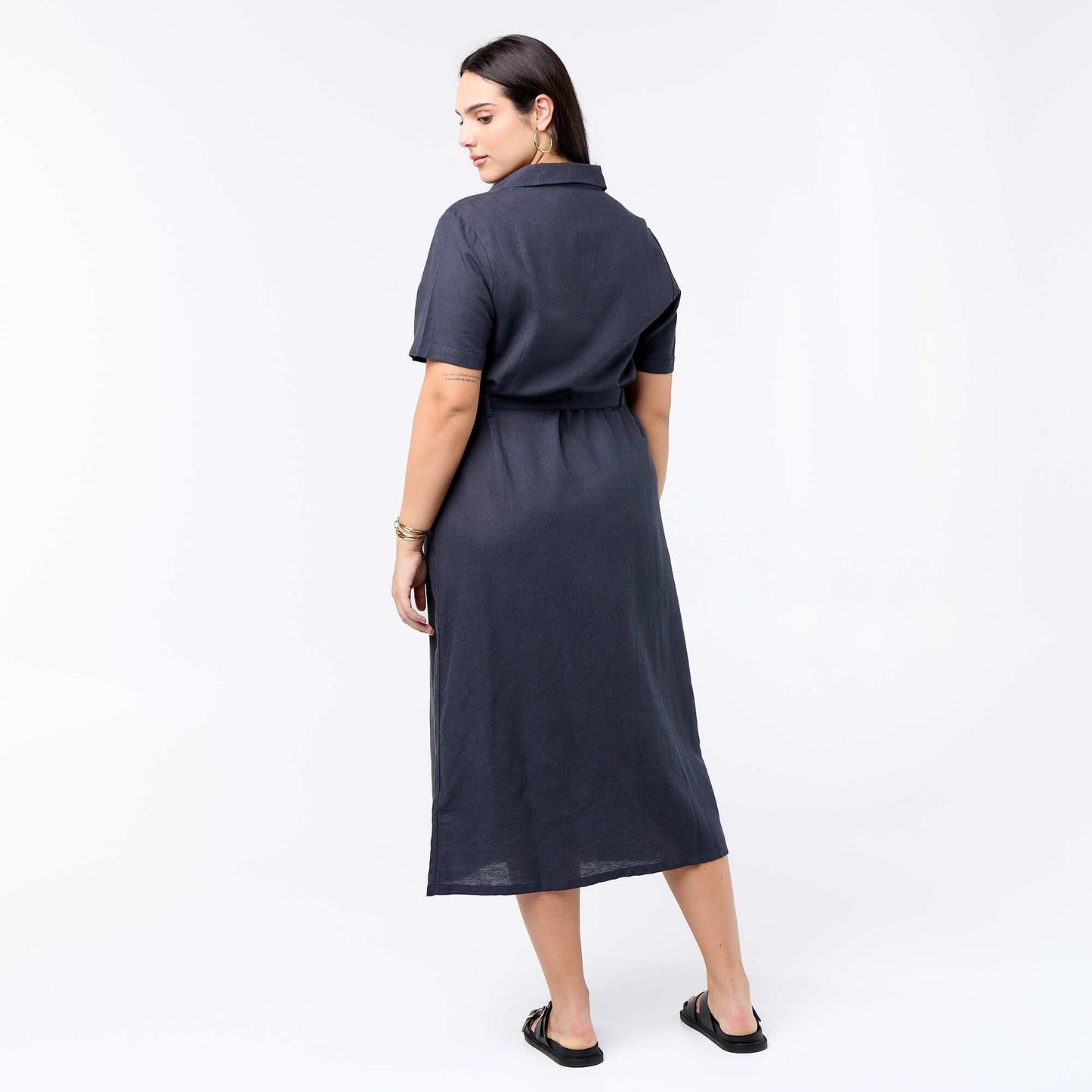 Long Shirtdress with Tie Waist BLUE