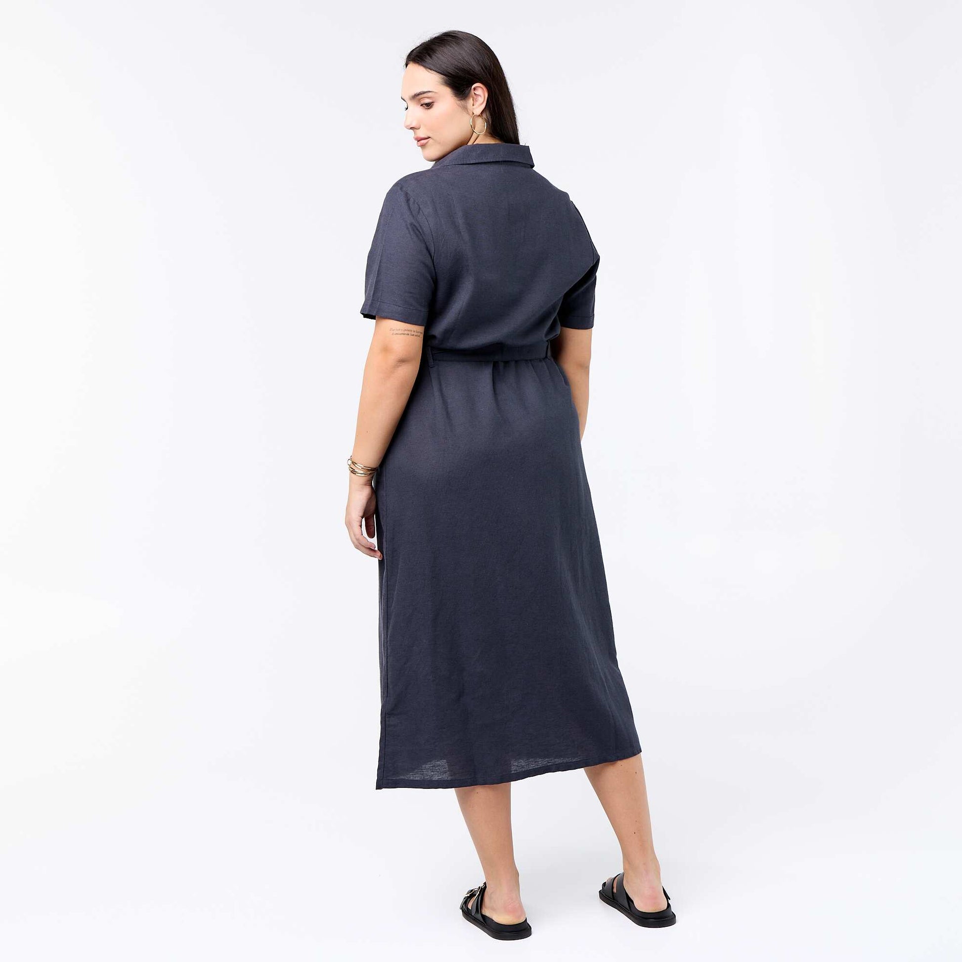 Long Shirtdress with Tie Waist BLUE