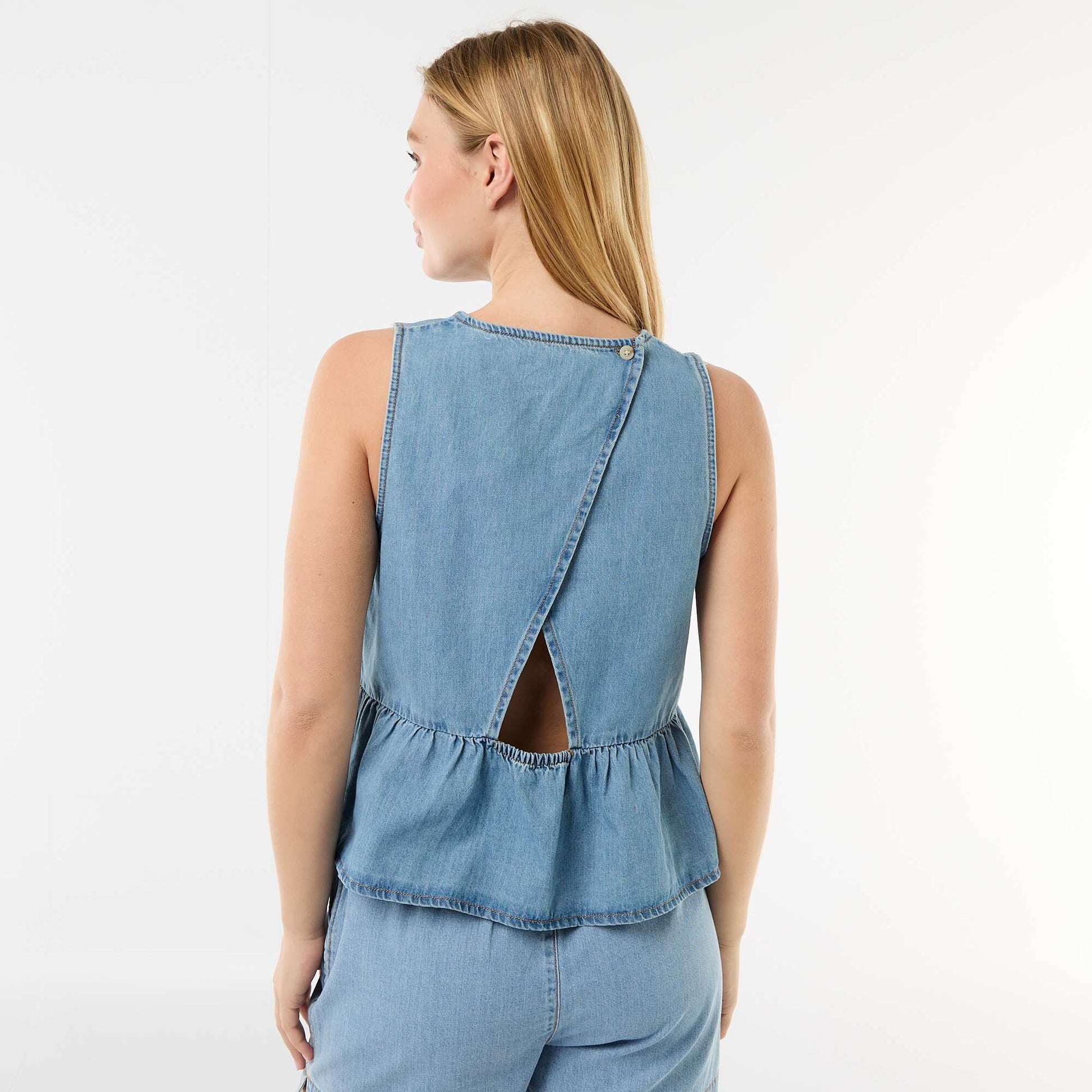 Sleeveless Denim Peplum Top BLUE