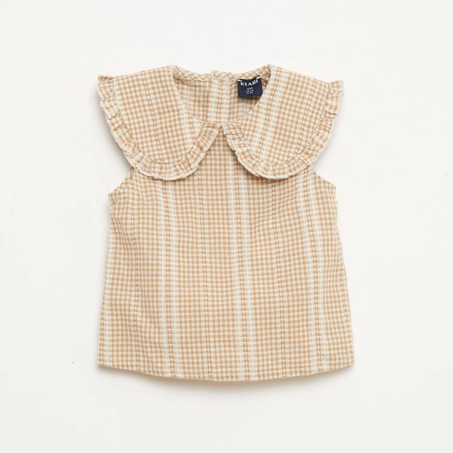 Gingham 2-piece blouse and trousers set BROWN