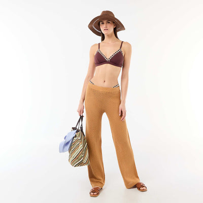 Crochet Knit Beach Pants BROWN