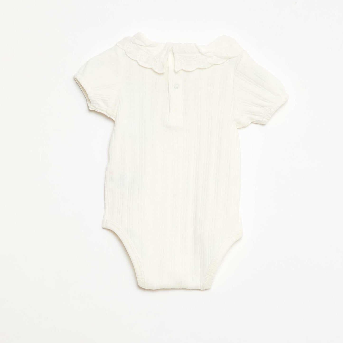 Long-sleeved ribbed knit bodysuit with fancy collar WHITE