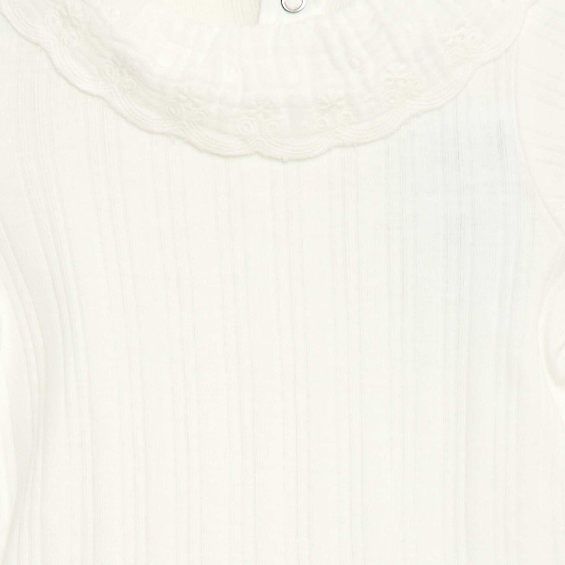 Long-sleeved ribbed knit bodysuit with fancy collar WHITE