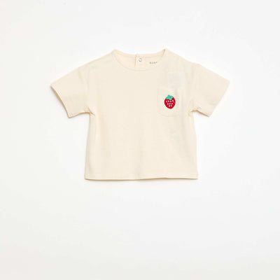 T-shirt with decorative pocket and embroidery WHITE