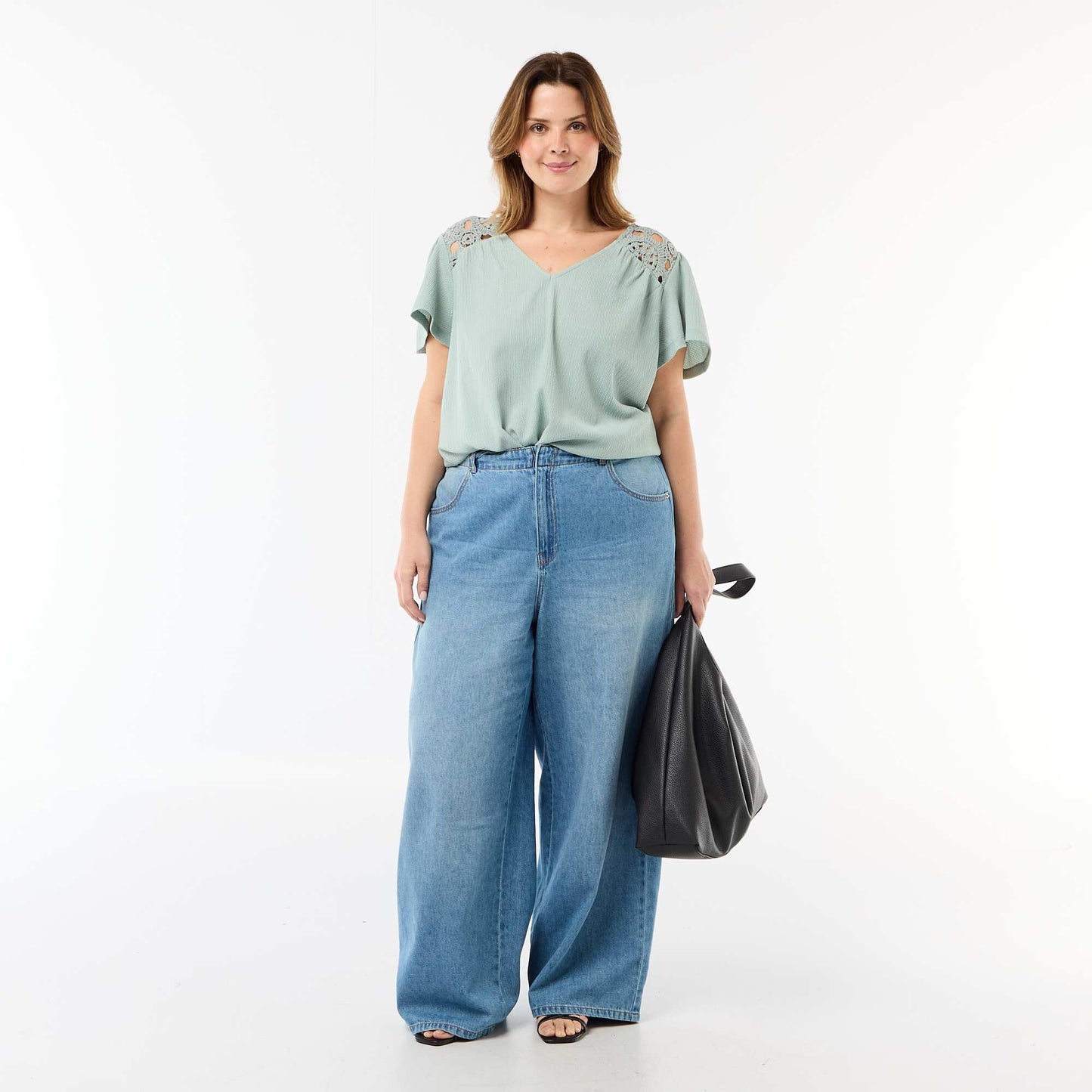 Crepe Knit Tee with Macrame Details BLUE