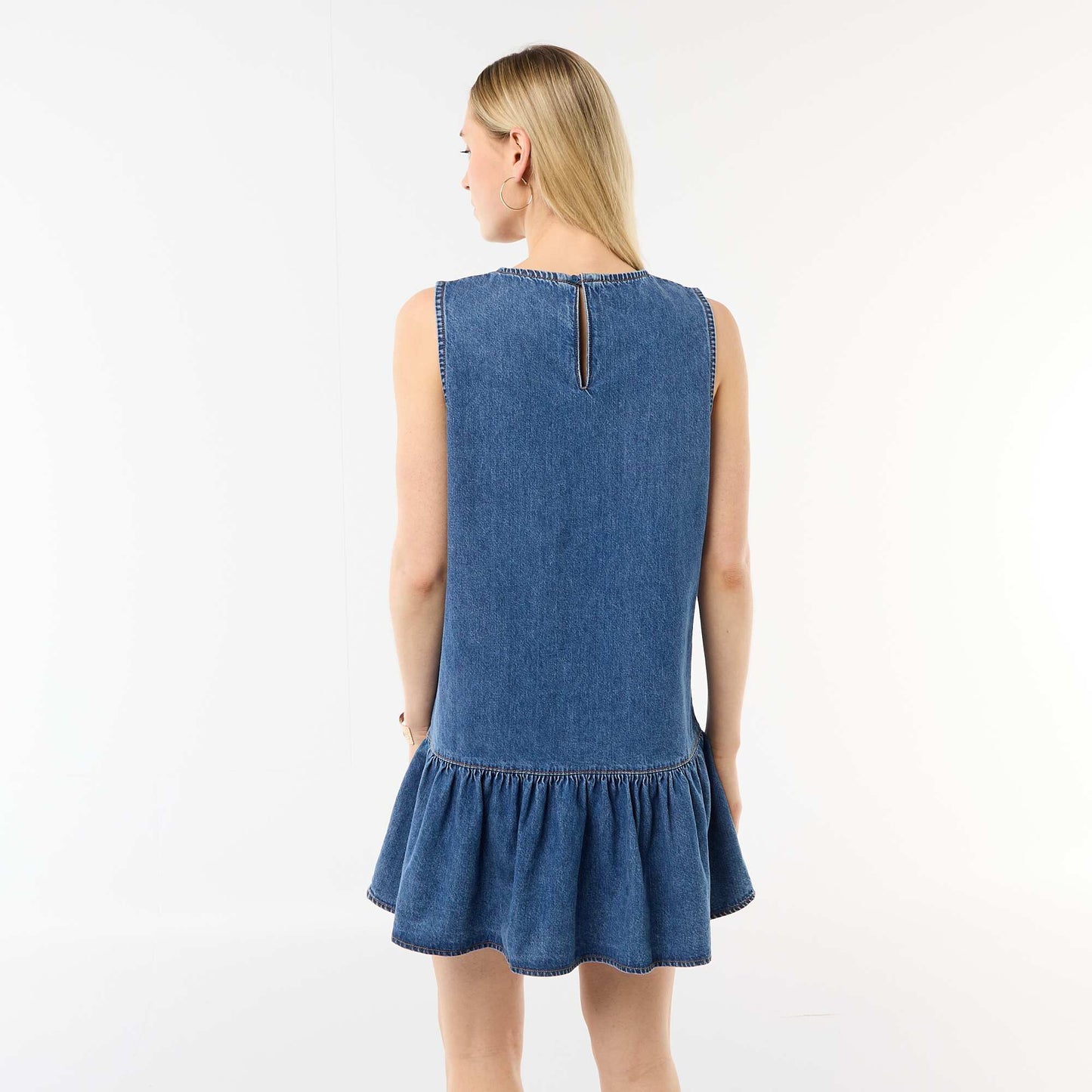 Sleeveless Denim Dress with Flared Hem BLUE