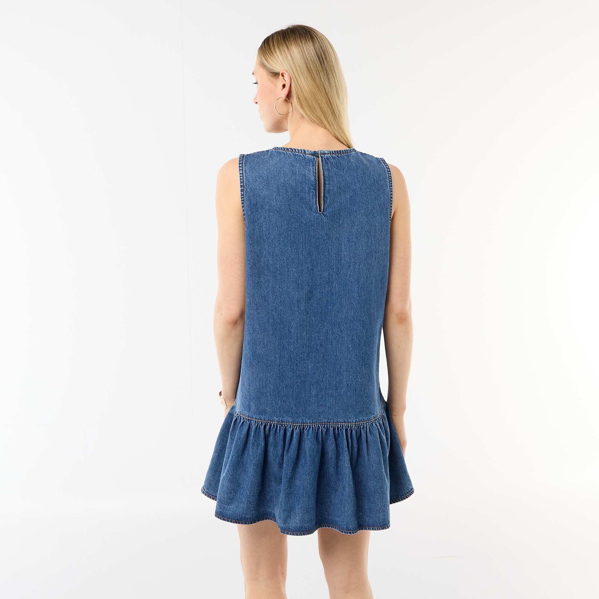 Sleeveless Denim Dress with Flared Hem BLUE