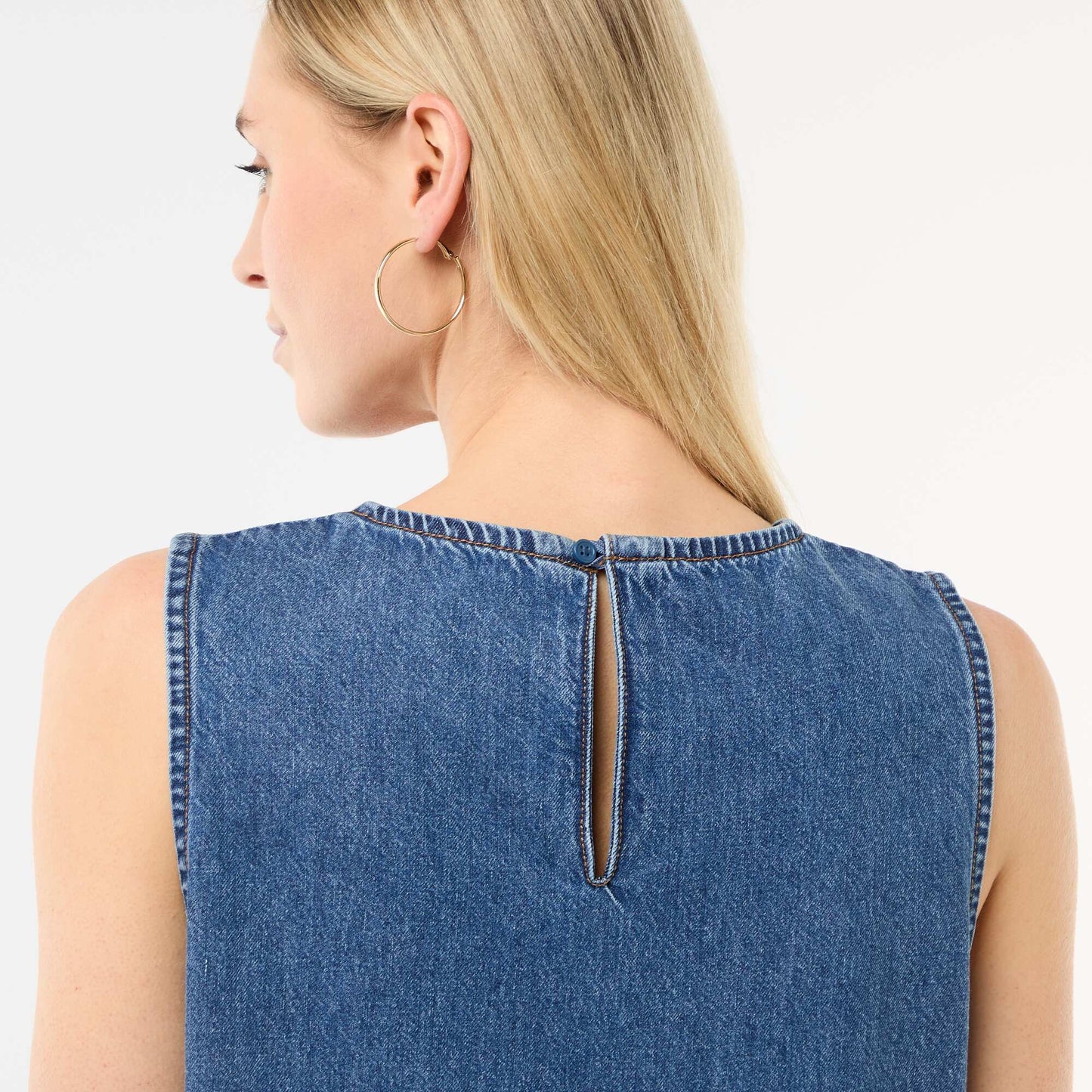 Sleeveless Denim Dress with Flared Hem BLUE