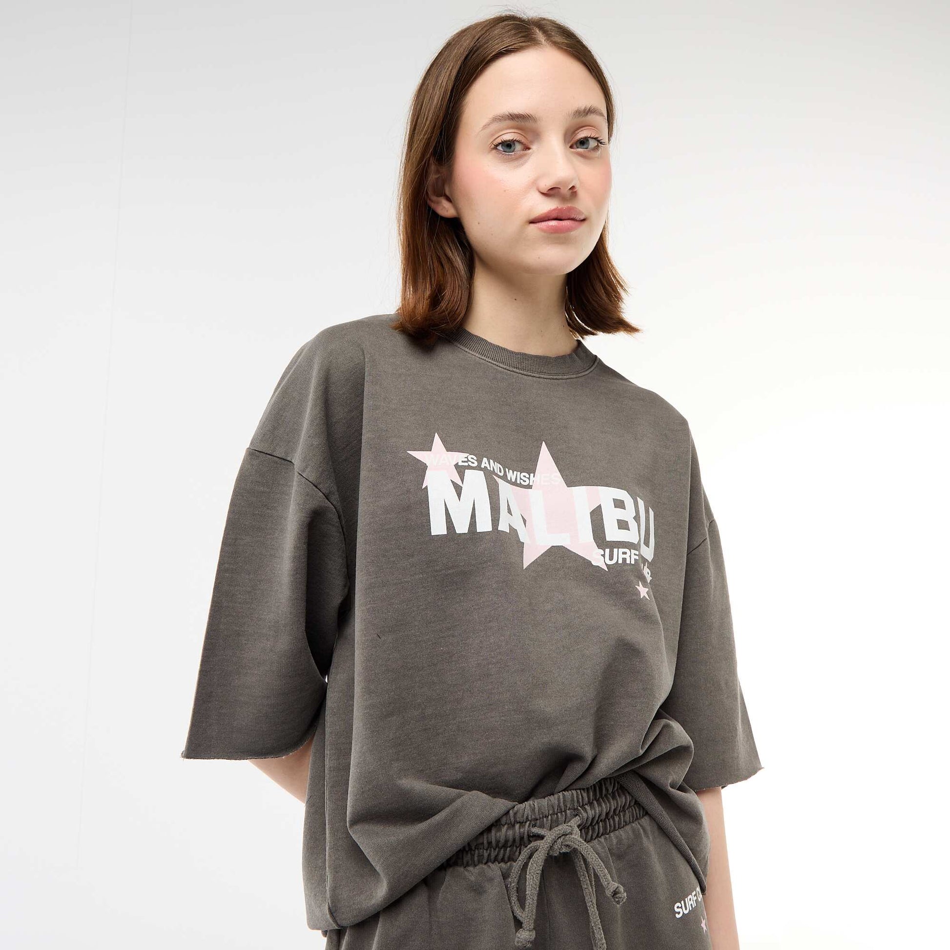 Oversized T-shirt with Slogan GREY