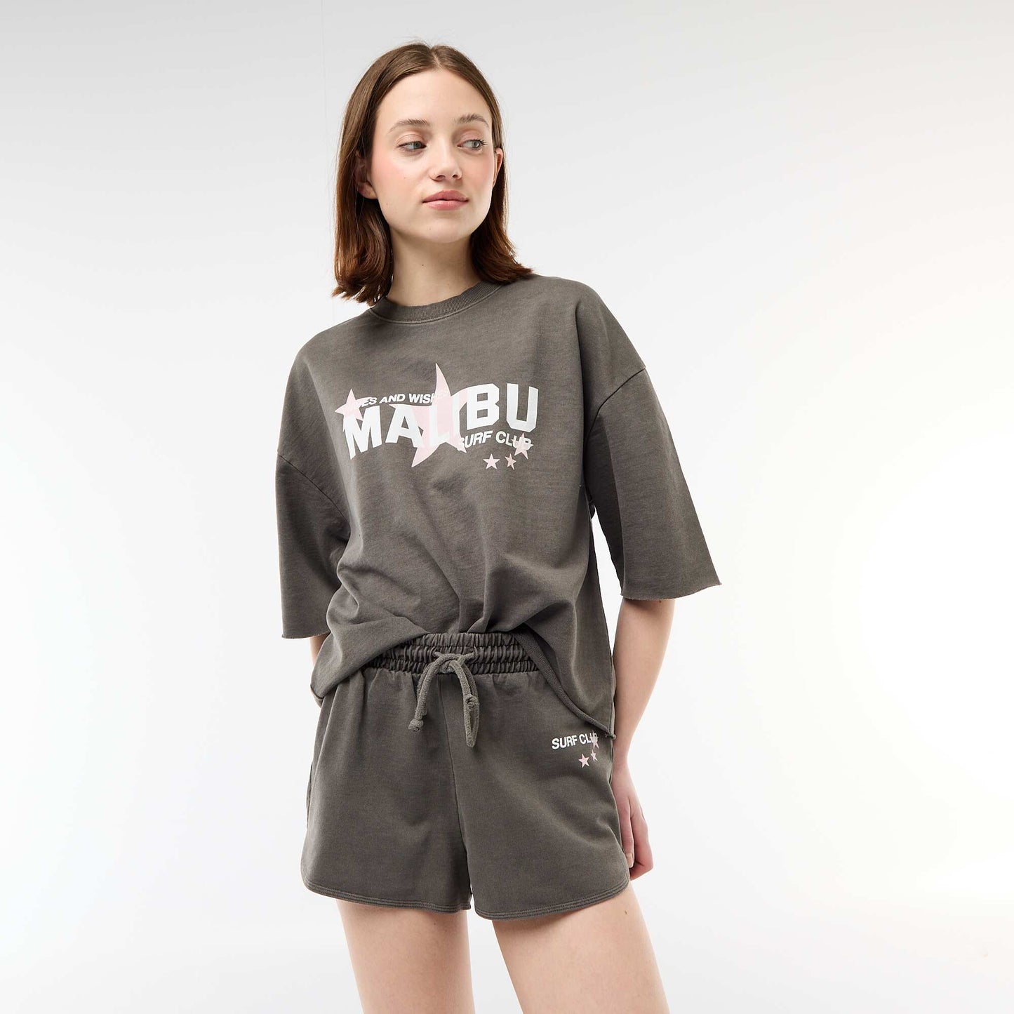 French Terry Short Shorts with Graphic GREY