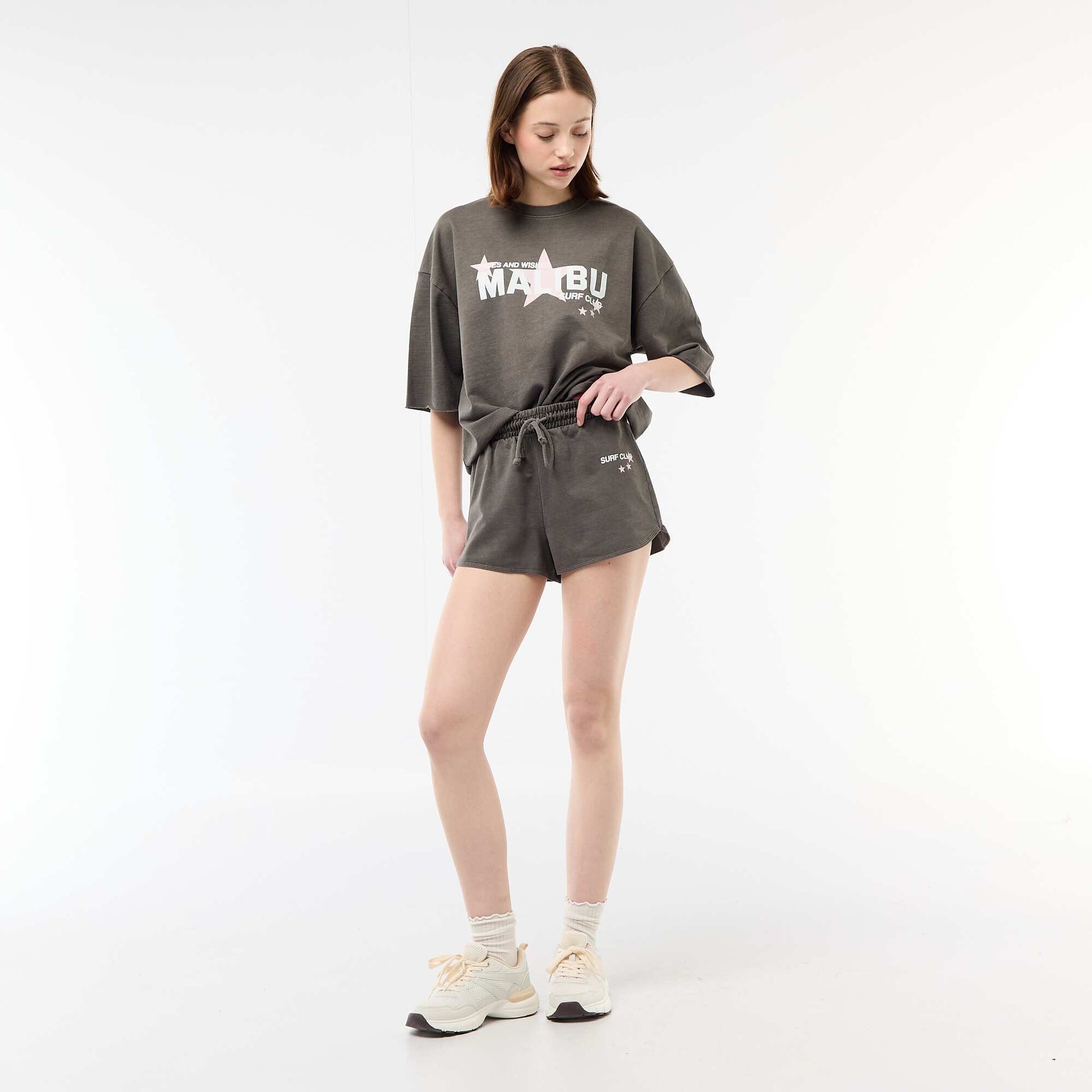 French Terry Short Shorts with Graphic GREY