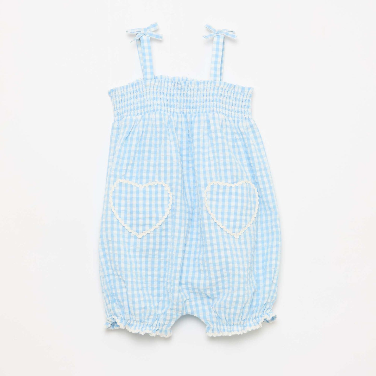 Gingham Romper + Bucket Hat Set - 2 pieces WHITE