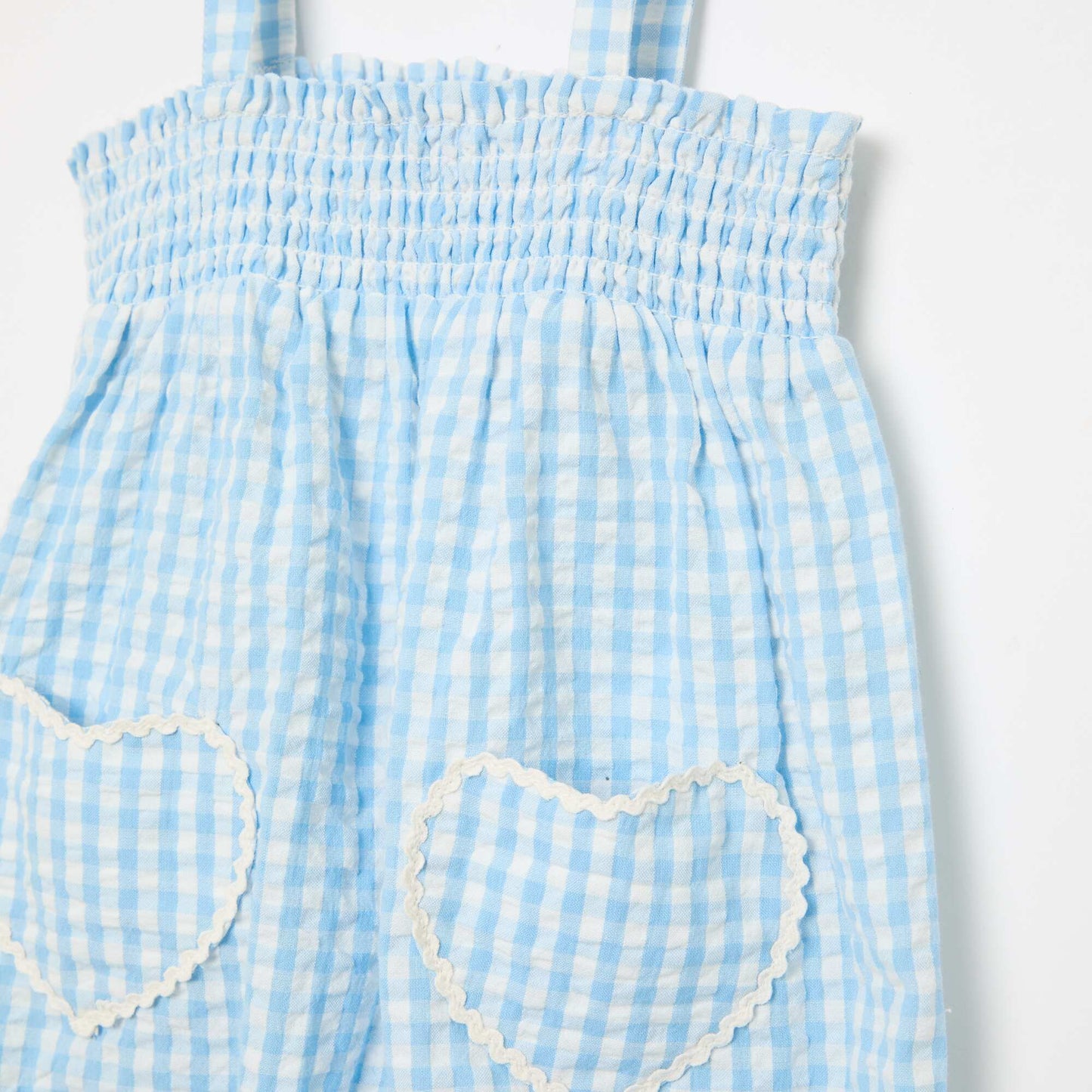 Gingham Romper + Bucket Hat Set - 2 pieces WHITE