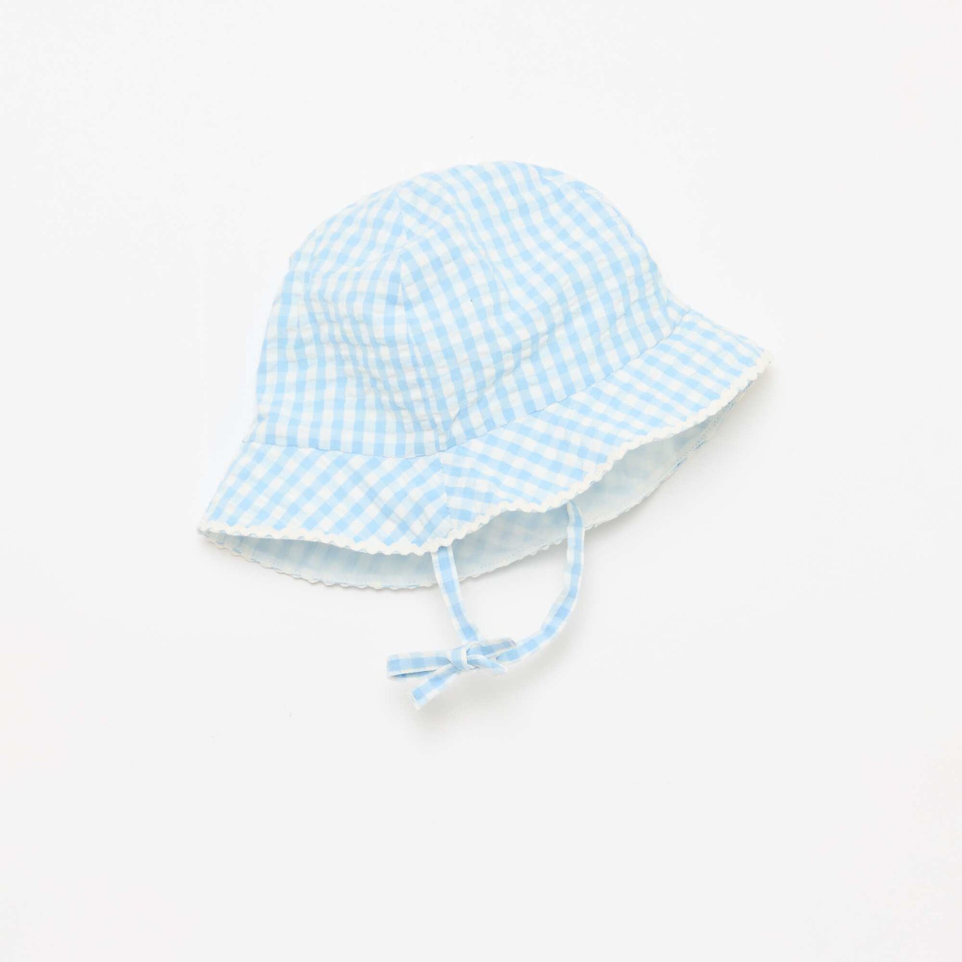 Gingham Romper + Bucket Hat Set - 2 pieces WHITE