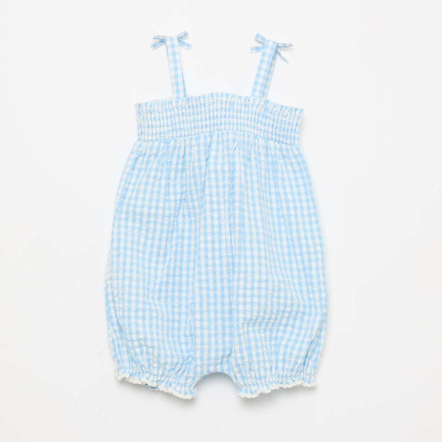Gingham Romper + Bucket Hat Set - 2 pieces WHITE