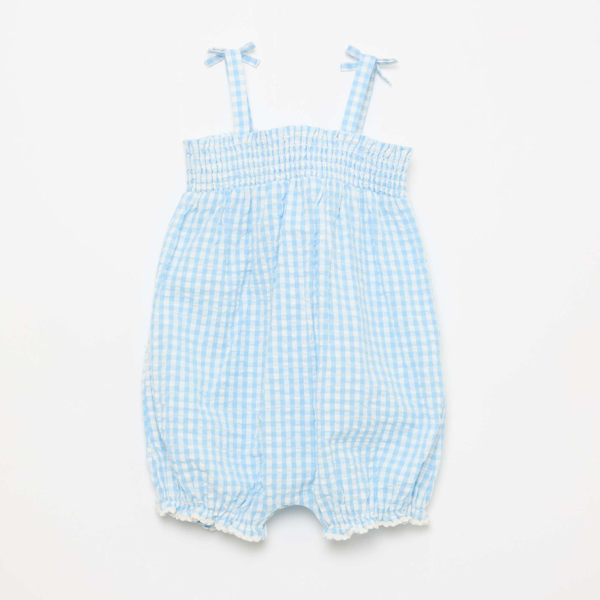 Gingham Romper + Bucket Hat Set - 2 pieces WHITE