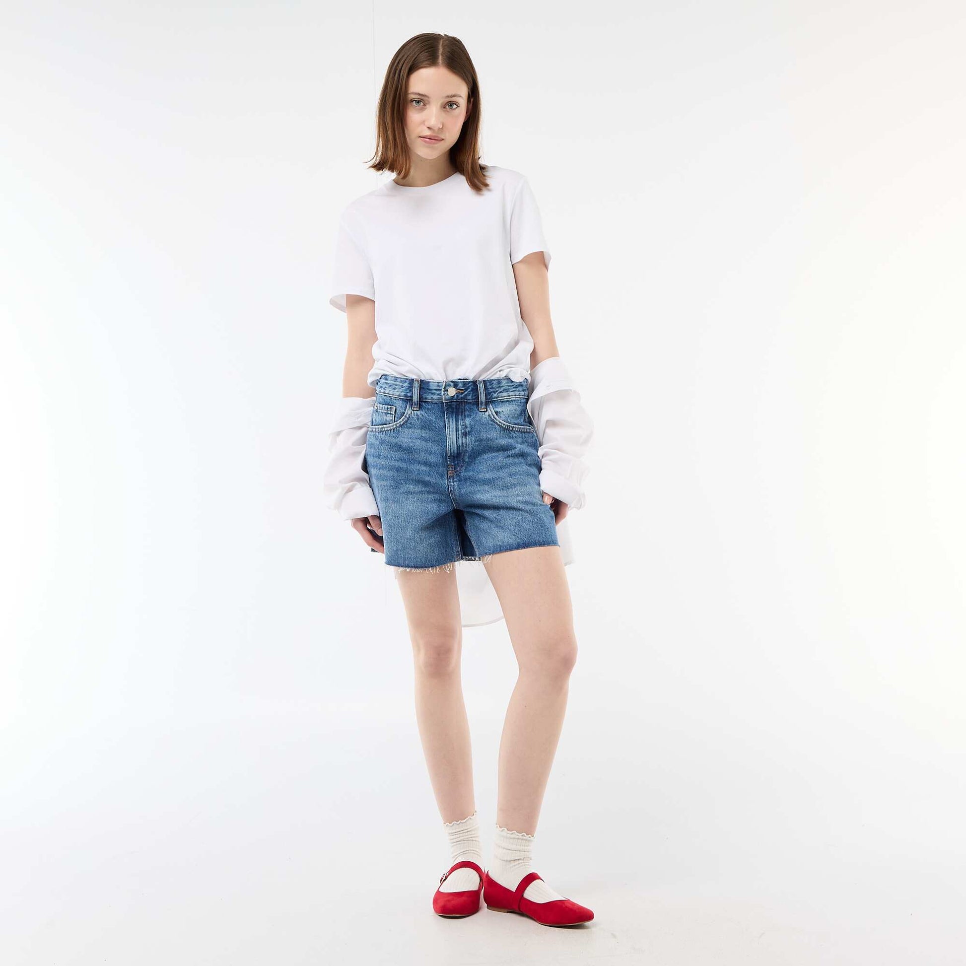 High-Waisted Denim Short Shorts BLUE