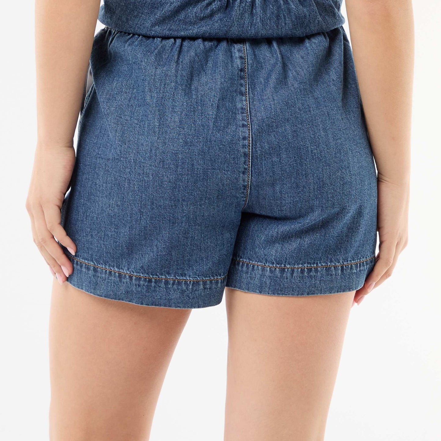Elasticated Waist Denim Shorts BLUE