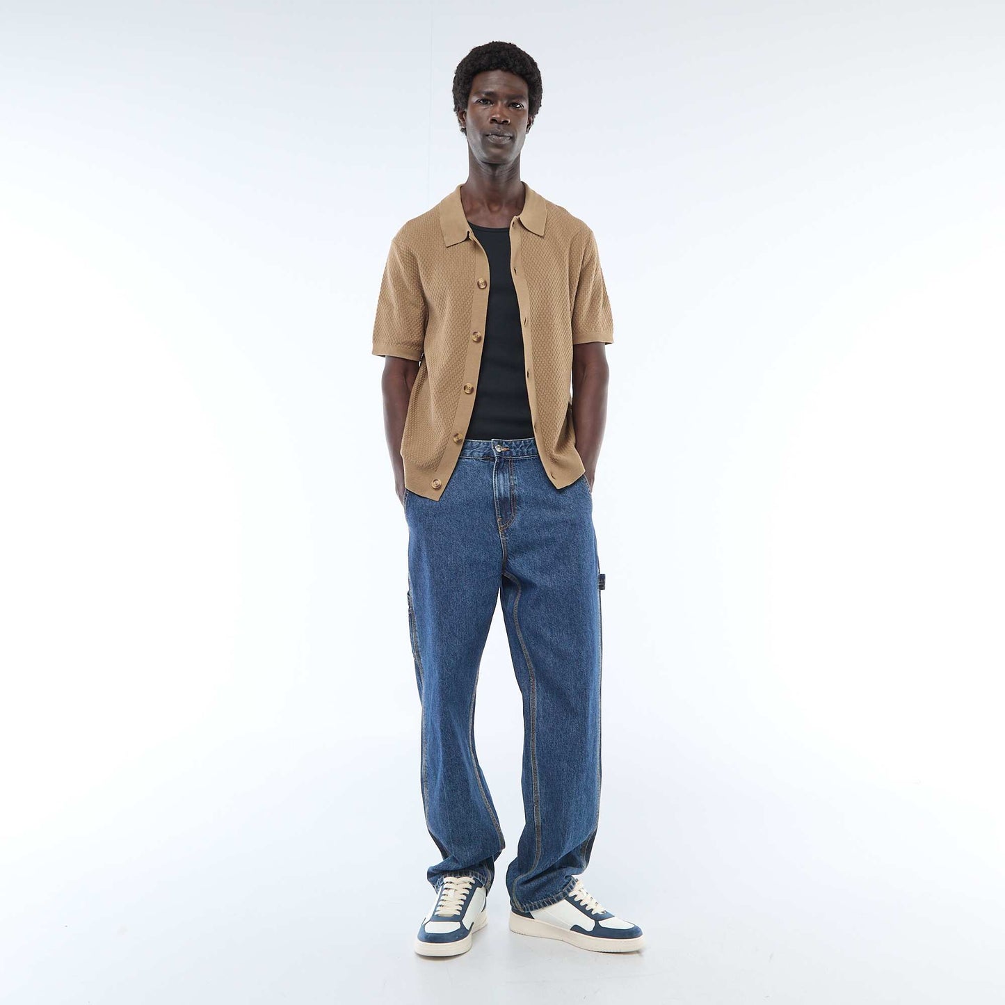 Waffle Knit Polo Shirt KHAKI