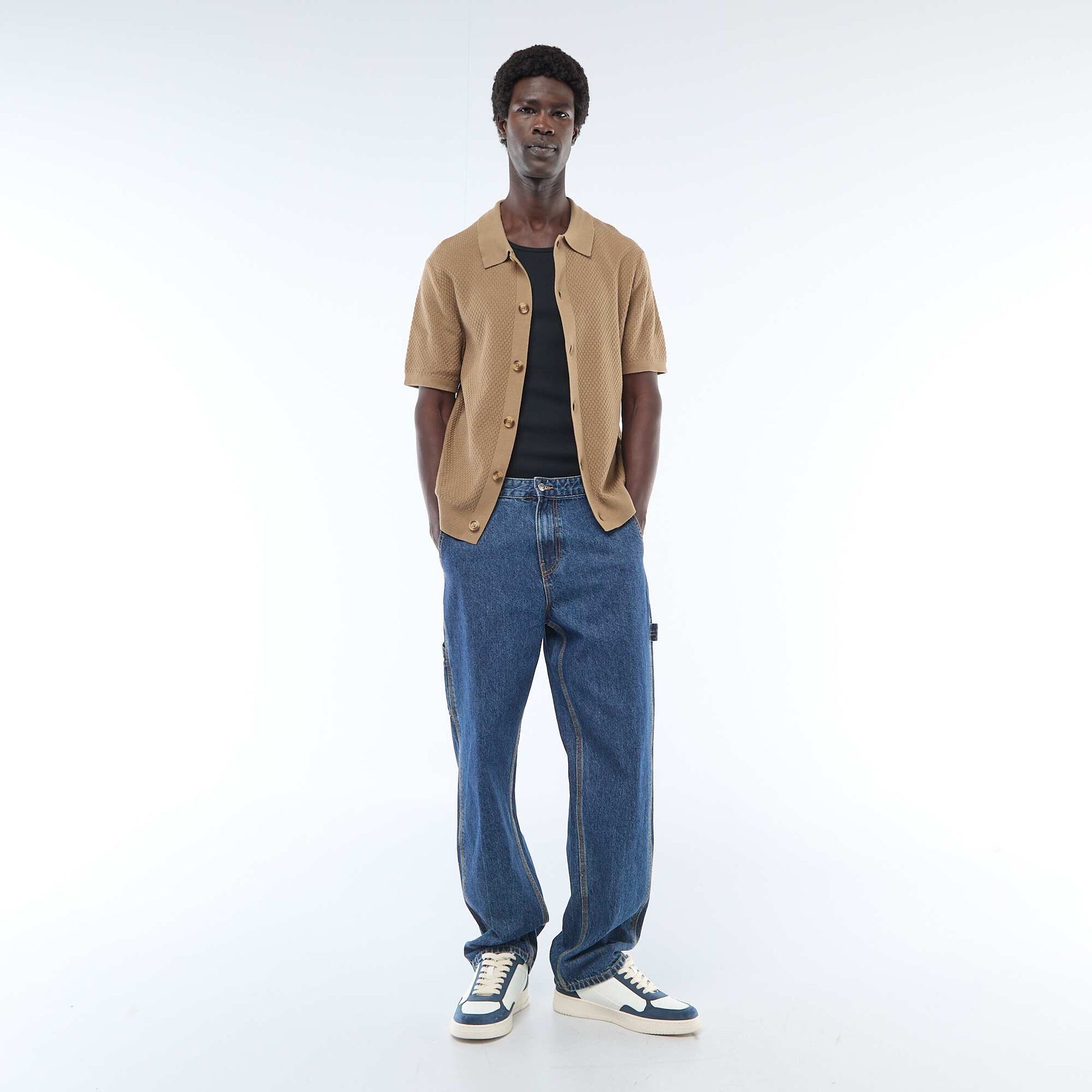 Waffle Knit Polo Shirt KHAKI
