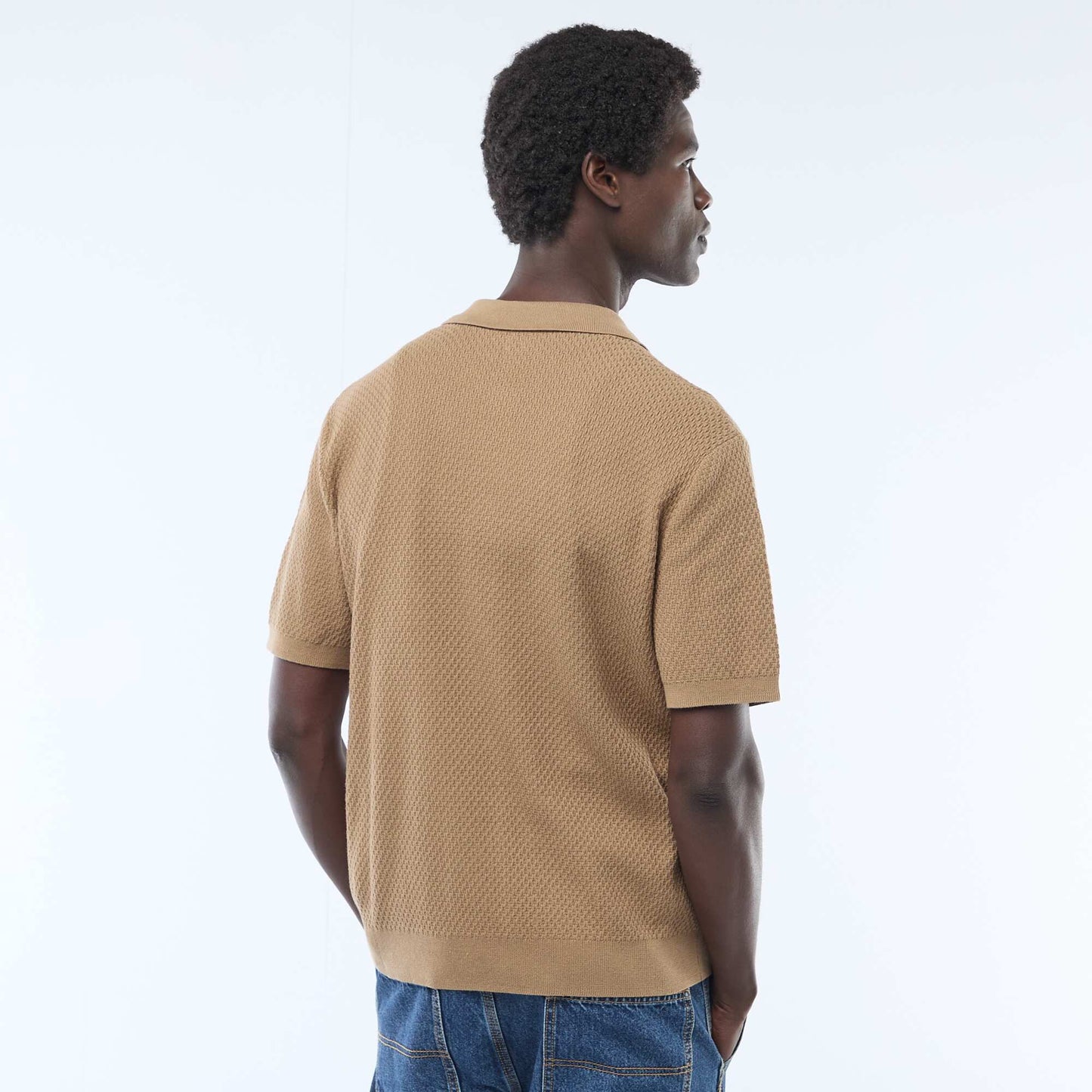 Waffle Knit Polo Shirt KHAKI