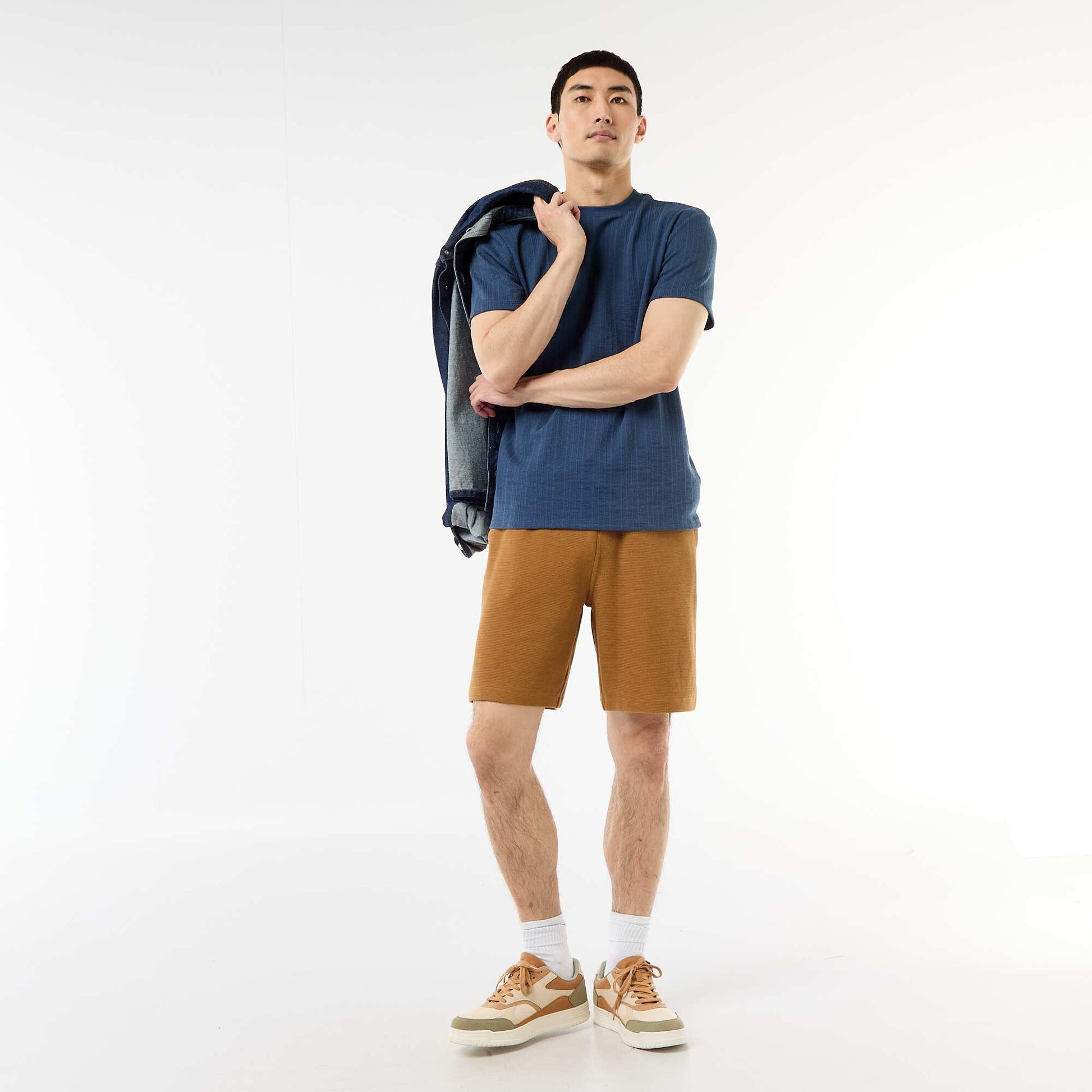 Textured Knit Short-Sleeve T-Shirt BLUE