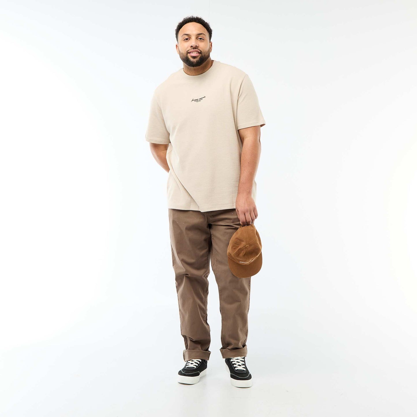 Short-Sleeve Crew Neck Jacquard Cotton T-Shirt BEIGE