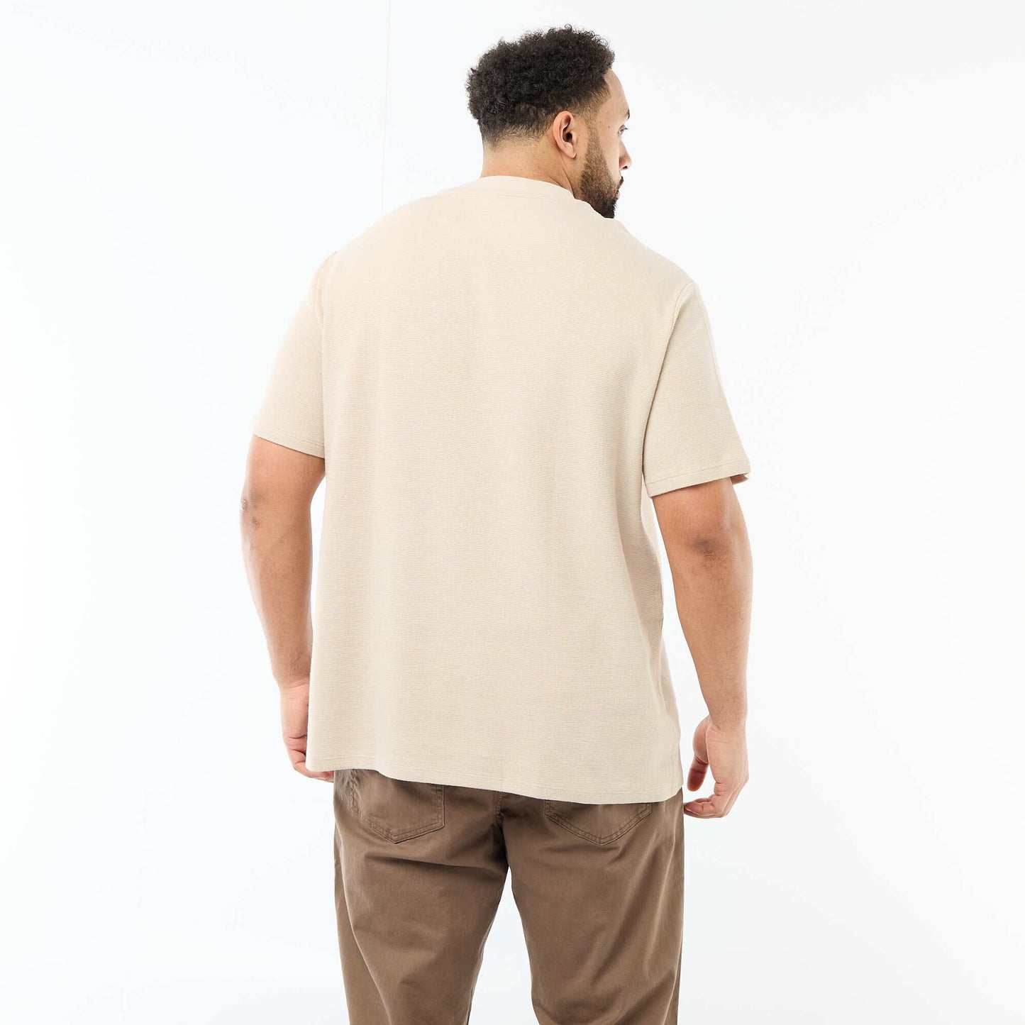 Short-Sleeve Crew Neck Jacquard Cotton T-Shirt BEIGE
