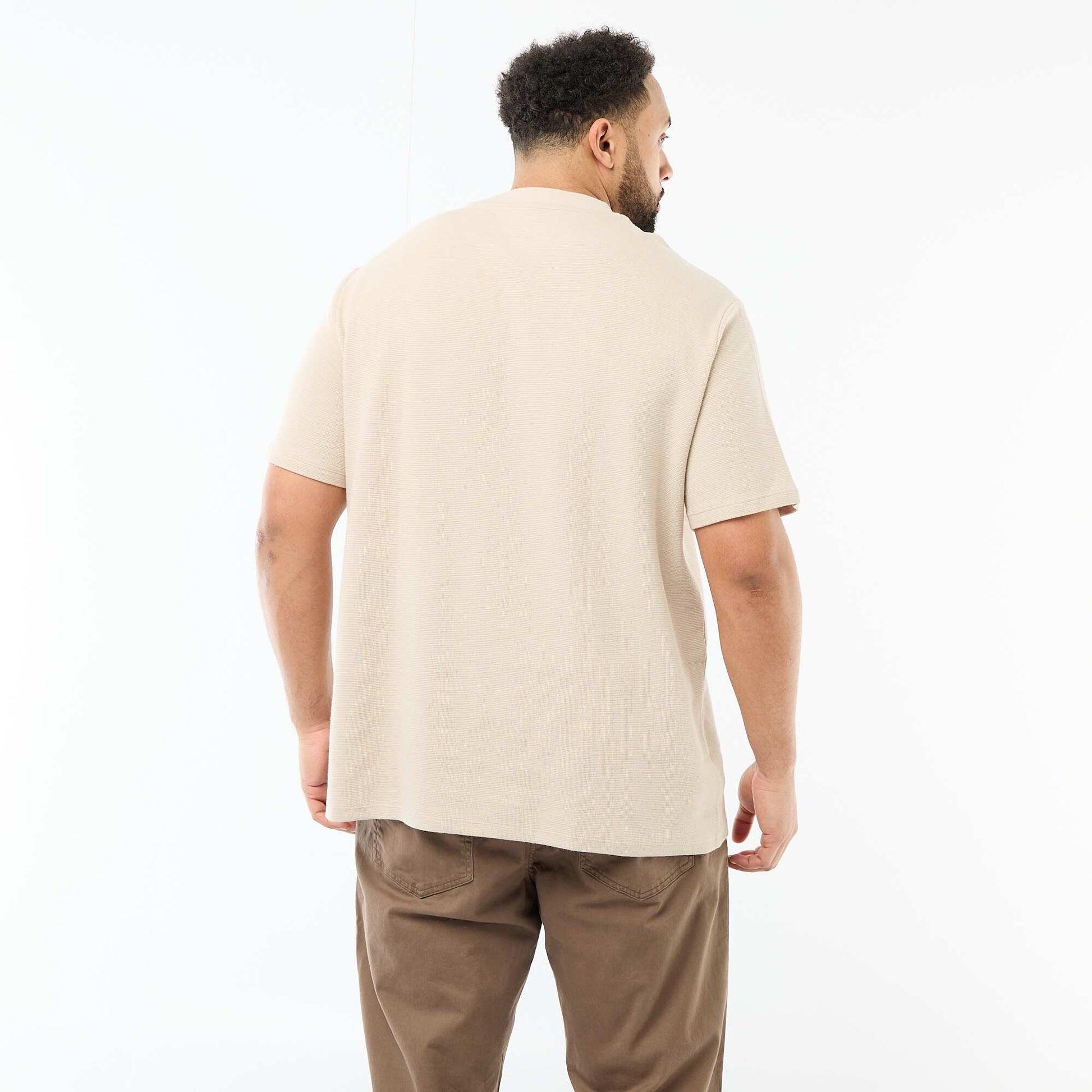 Short-Sleeve Crew Neck Jacquard Cotton T-Shirt BEIGE