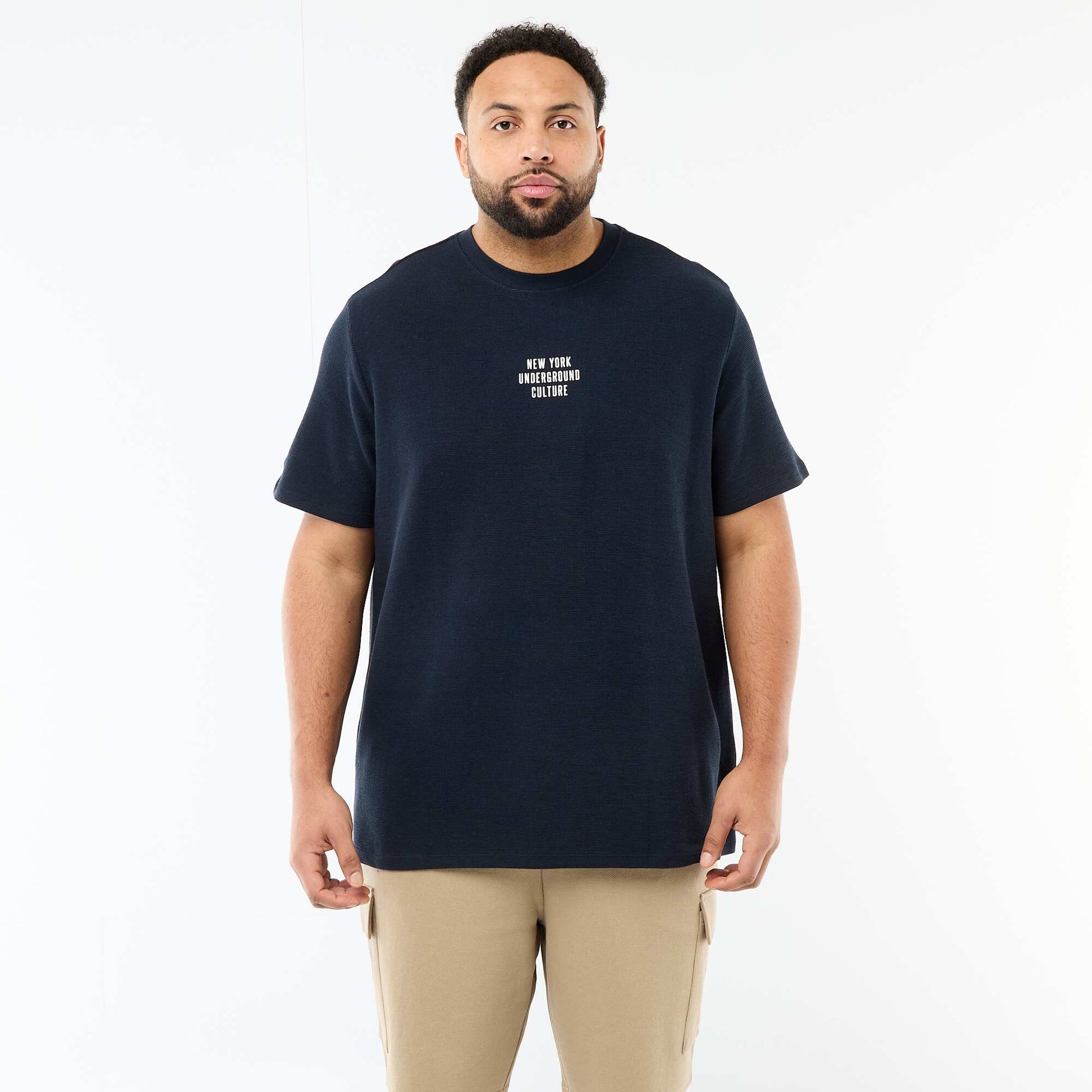 Short-Sleeve Crew Neck Jacquard Cotton T-Shirt GREY