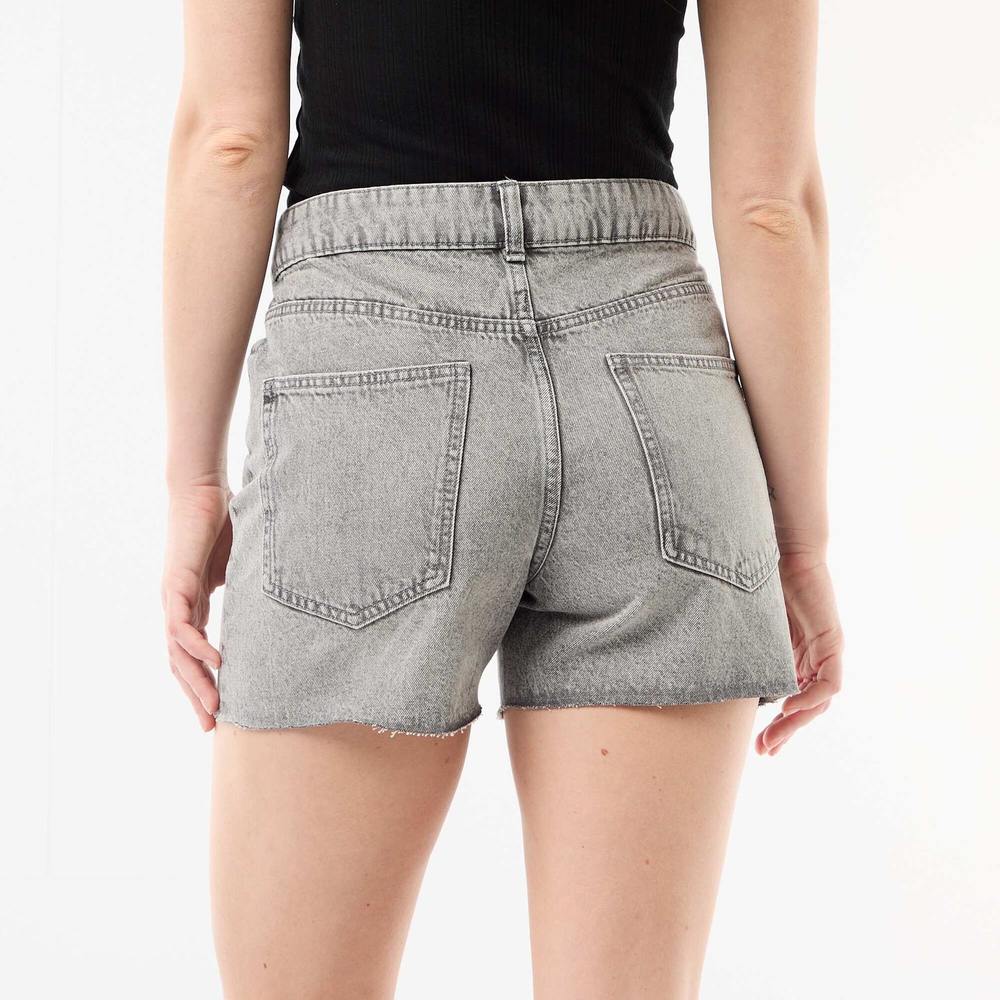 High-Waisted Denim Shorts GREY