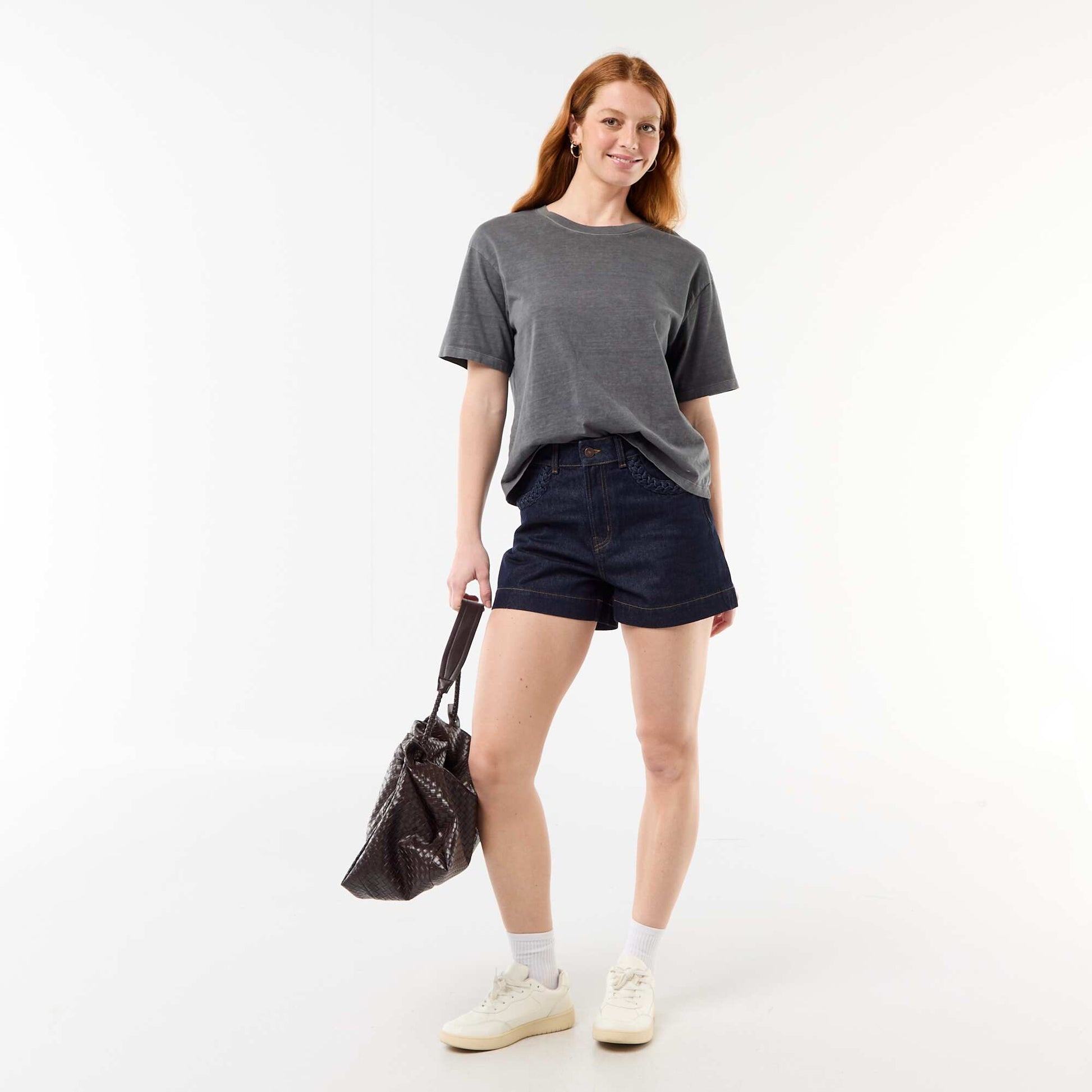Denim shorts with braided pockets BLUE