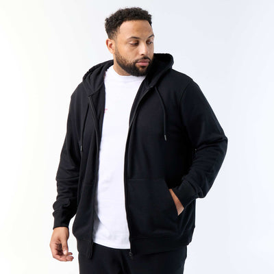 Men's Plain Zip-Up Hoodie BLACK