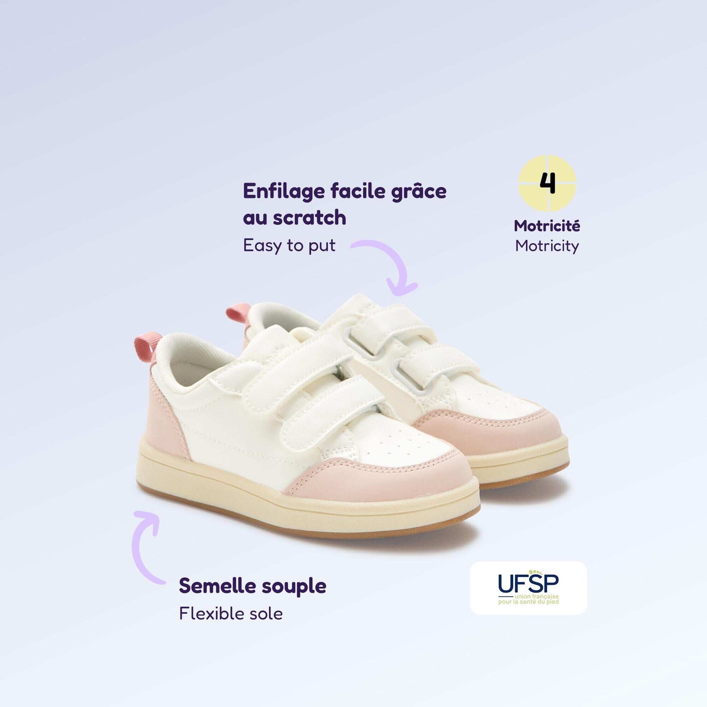Velcro Sneakers - 'Walking' Motor Skills Level 4 - Kitchoun PINK
