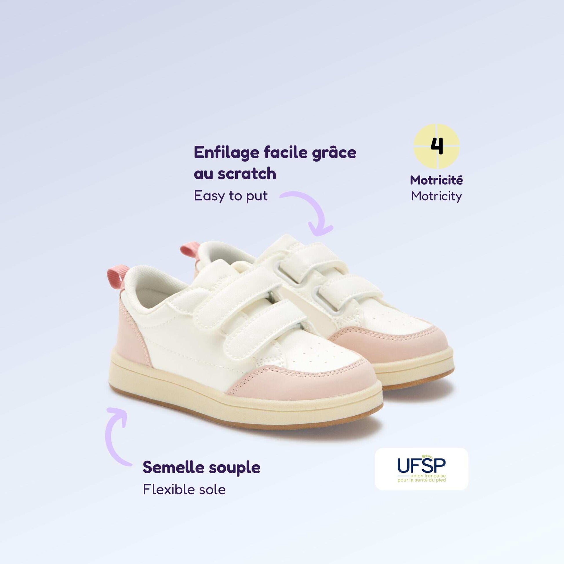 Velcro Sneakers - 'Walking' Motor Skills Level 4 - Kitchoun PINK