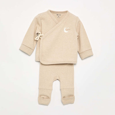 Cotton pajama set - 2 pieces BEIGE