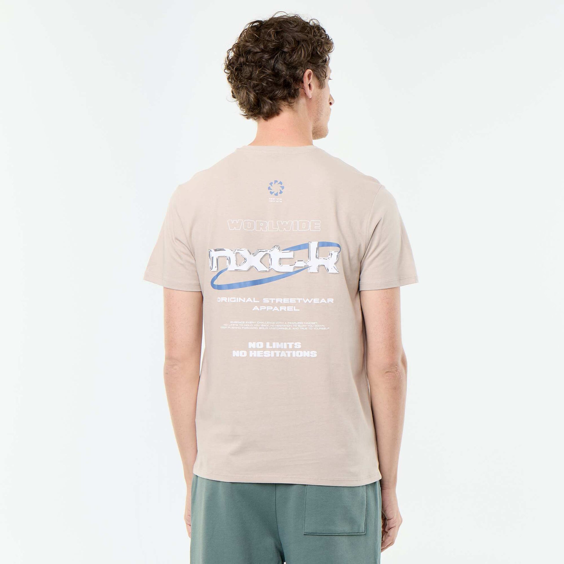 Short-sleeved graphic print T-shirt BEIGE