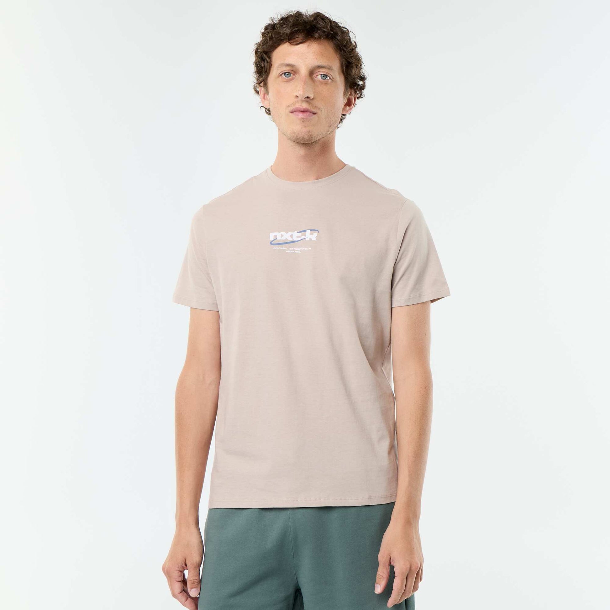 Short-sleeved graphic print T-shirt BEIGE