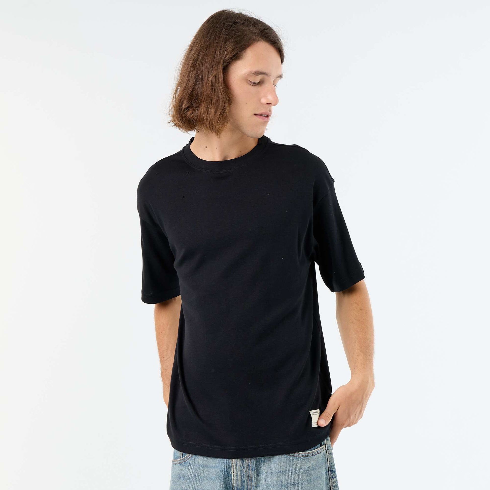 Men's Plain Short-Sleeved Crew Neck T-Shirt BLACK