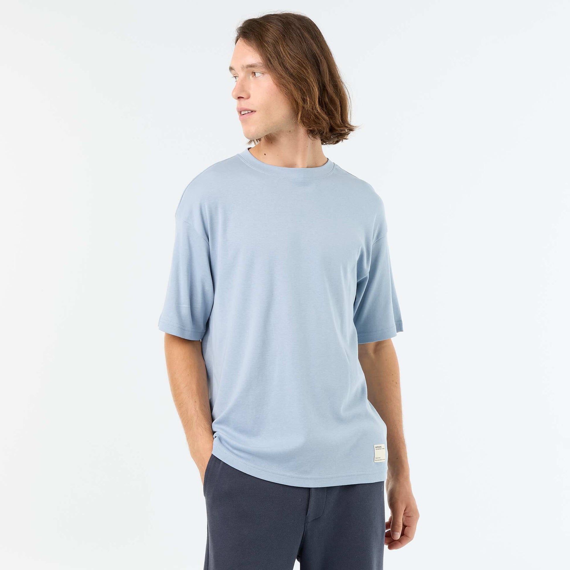 Men's Plain Short-Sleeved Crew Neck T-Shirt BLUE